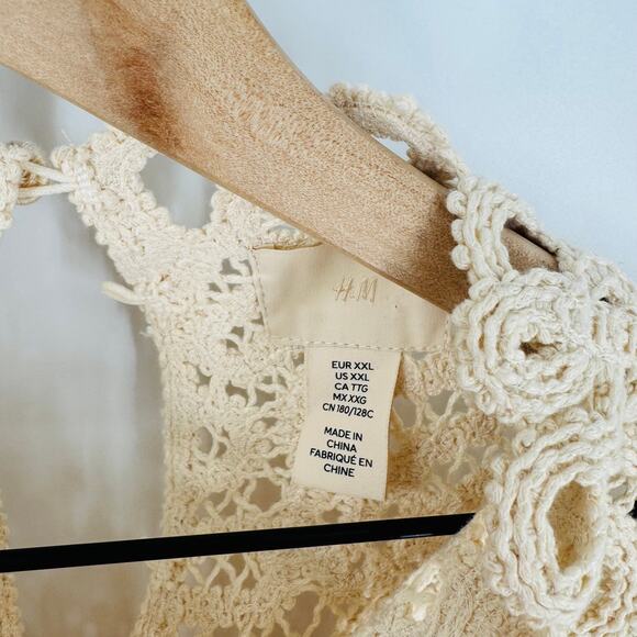 H&M Cream Crochet Look Sleeveless Textured Lace Knit Tank Top High Neck Size XXL - Picture 4 of 8